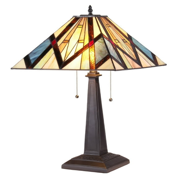 BEDIVERE Tiffany-style 2 Light Mission Table Lamp 16" Shade