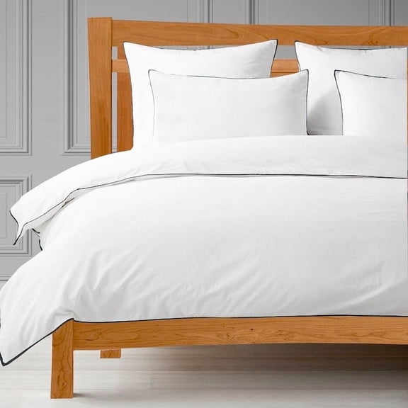 BEDLAM 100% Cotton Percale Sheets Hotel Style Luxurious 400 TC White Cotton Sheets with a Black Sateen Border 4pcs Sheets Set Includes 2 Cotton Pillowcases Twin XL Size Cotton Bed Sheets