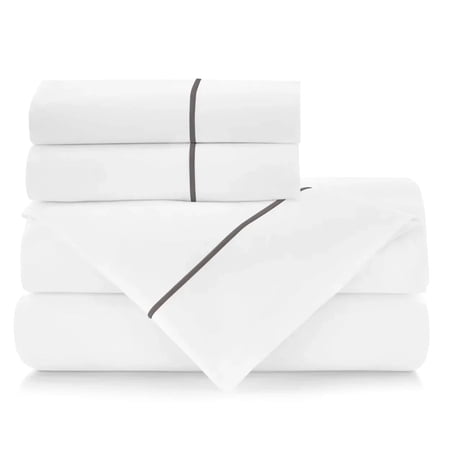 BEDLAM 100% Cotton Percale Sheets Hotel Style Luxurious 400 TC White Cotton Sheets with a Grey Trim 4pcs Bed Sheets Set Includes 2 Pillowcases & 2 Cotton Sheets Twin Size 100% Cotton Sheets