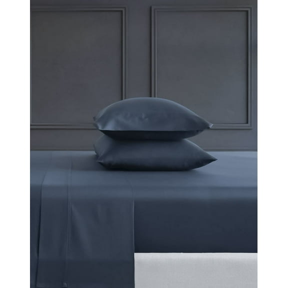 BEDLAM 100% Cotton Sheets Hotel Style Luxurious 500 TC Navy Cotton Sheets with a Beautiful Sateen Finish 4pcs Bed Sheets Set Includes 2 Cotton Pillowcases Twin Size Sateen Cotton Sheet Set
