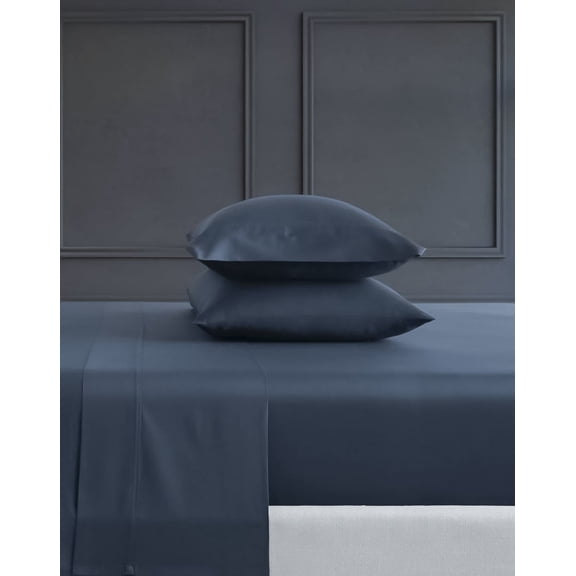 BEDLAM 100% Cotton Sheets Hotel Style Luxurious 500 TC Navy Cotton Sheets with a Beautiful Sateen Finish 6pcs Bed Sheets Set Includes 4 Cotton Pillowcases Full Size Sateen Cotton Sheet Set