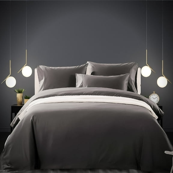 BEDLAM Full/Queen Size Duvet Cover Set - 3pcs 100% Cotton Duvet Cover, Includes a Space Grey Sateen Duvet Cover & 2 Cotton Pillowcases, Super Soft Duvet Covers - 500TC Luxury Queen Duvet Cover Set