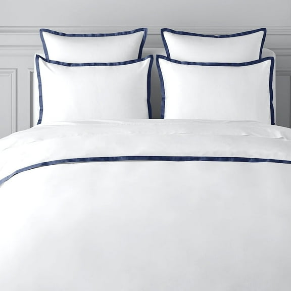 BEDLAM Full/Queen Size Duvet Cover Set - 3pcs 100% PERCALE Duvet Cover, Includes Blue Flenge Duvet Cover & 2 Cotton Pillowcases, Super Soft Duvet Covers - 400TC Luxury Queen Duvet Cover Set