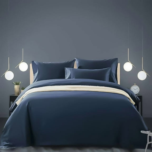 BEDLAM Twin/Twin XL Duvet Cover Set - 3pcs 100% Cotton Duvet Cover, Includes aa Navy Blue Sateen Duvet Cover & 2 Cotton Pillowcases, Super Soft Duvet Covers 500TC Luxury Twin Duvet Cover Bedding Set
