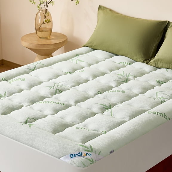 BEDLORE King Mattress Topper Green, Breathable Bamboo Pillow Top Pad for Back Pain Relief,6-18 inch Deep Pocket