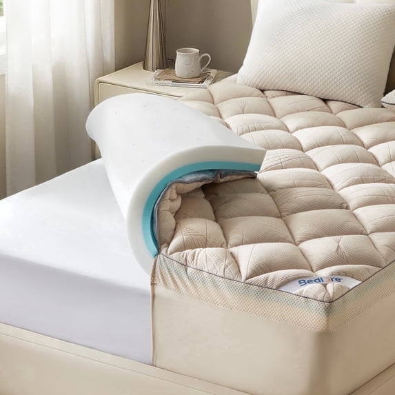 BEDLORE Memory Foam Mattress Topper California King, 2" Gel Memory Foam Plus 2" Fluffy Pillow Top Pad for Back Pain, Breathable and Supportive