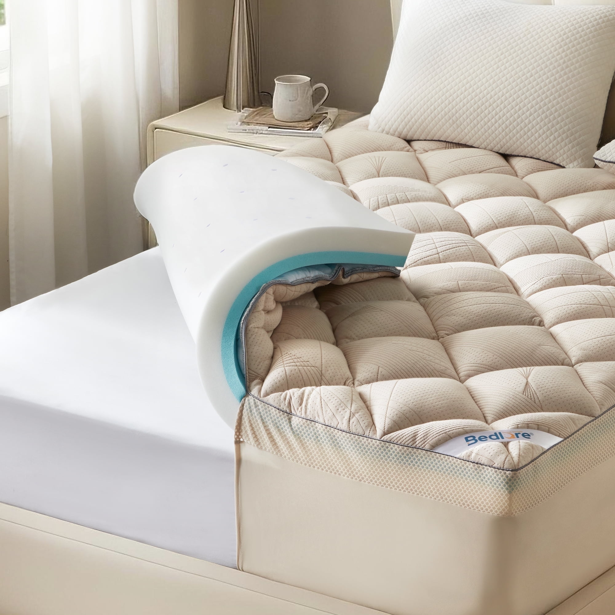 BEDLORE Memory Foam Mattress Topper Full, 2" Gel Memory Foam plus 2" Fluffy  Pillow Top Pad for Back Pain, Breathable and Supportive