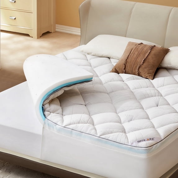 BEDLORE Memory Foam Mattress Topper King, 2" Gel Memory Foam plus 2" Fluffy Pillow Top Pad for Back Pain, Breathable and Supportive