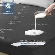 BEDLORE Queen Mattress Protector Waterproof, 3D Air Fabric Bamboo Mattress Cover Breathable Noiseless with 6"-18" Deep PocketGray