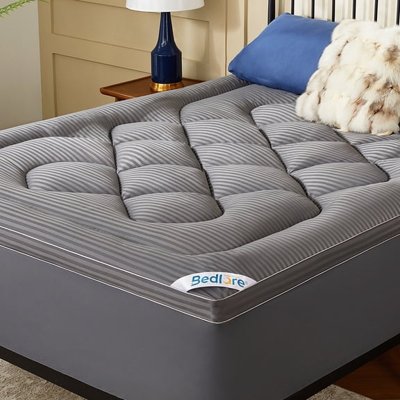 BEDLORE Full Mattress Topper for Back Pain Relief, Plush Pillow Top Mattress Pad with 6-15 inch Deep Pockets, Soft Machine-Washable Cover（Gray）