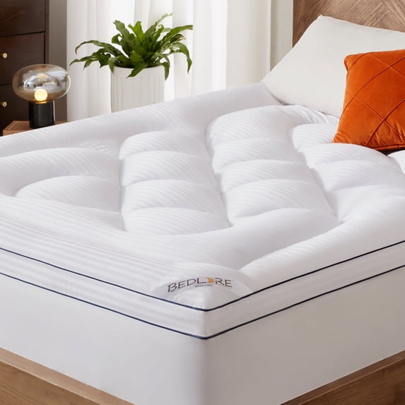 BEDLORE Twin XL Mattress Topper for Back Pain Relief, Plush Pillow Top Mattress Pad with 6-15 Inch Deep Pockets, Soft Machine-Washable Cover(White)
