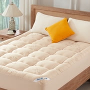 Bamboo Mattress Topper, Queen Size，Pillow Top Pad for Back Pain Relief, Thick Soft Mattress Cover with Deep Pockets 6-18 inch(Beige)