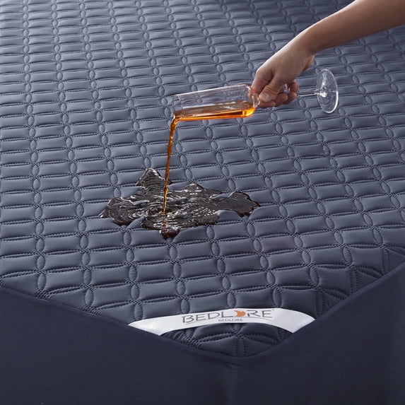 Waterproof Mattress Protector, Queen Size Mattress Pad, Quilted Fitted Mattress Cover with 6"-18" Deep Pocket, Breathable, Noiseless and Soft (Navy Blue)