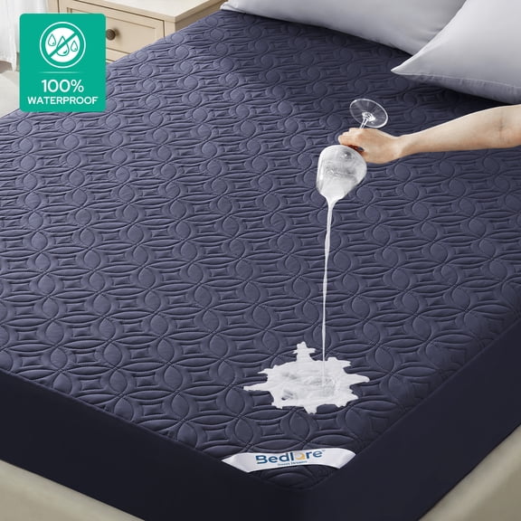 BEDLORE Waterproof Mattress Protector, Full Size Mattress Pad, Breathable Mattress Cover Washable with 6''-15'' Deep Pocket, Soft & Comfortable (Navy Blue)