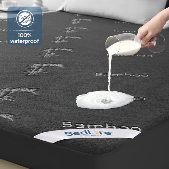 BEDLORE Queen Mattress Protector Waterproof, 3D Air Fabric Bamboo Mattress Cover Breathable Noiseless with 6"-18" Deep Pocket(Gray)