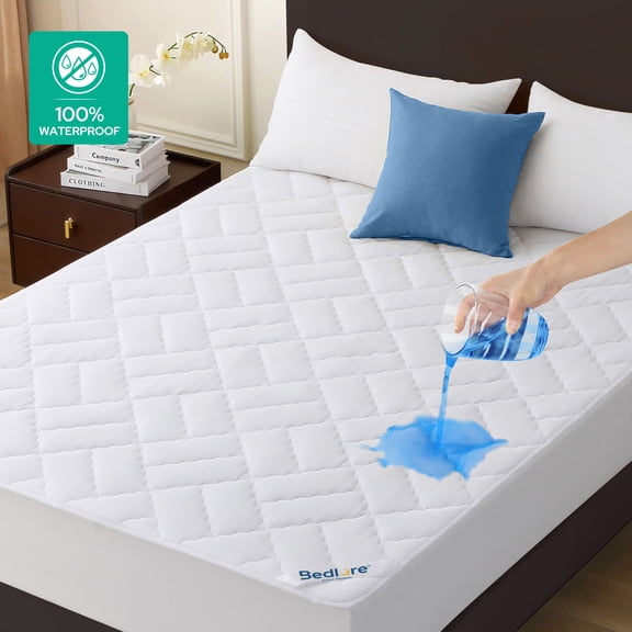 BEDLORE Waterproof Mattress Protector Queen Size, Fitted 6-18 inches Mattress, White, Machine Washable