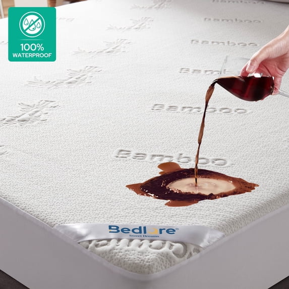 BEDLORE Queen Mattress Protector Waterproof, 3D Air Fabric Bamboo Mattress Cover Breathable Noiseless with 6"-18" Deep Pocket(White)