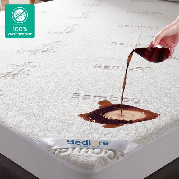 BEDLORE Queen Mattress Protector Waterproof, 3D Air Fabric Bamboo Mattress Cover Breathable Noiseless with 6"-18" Deep Pocket(White)