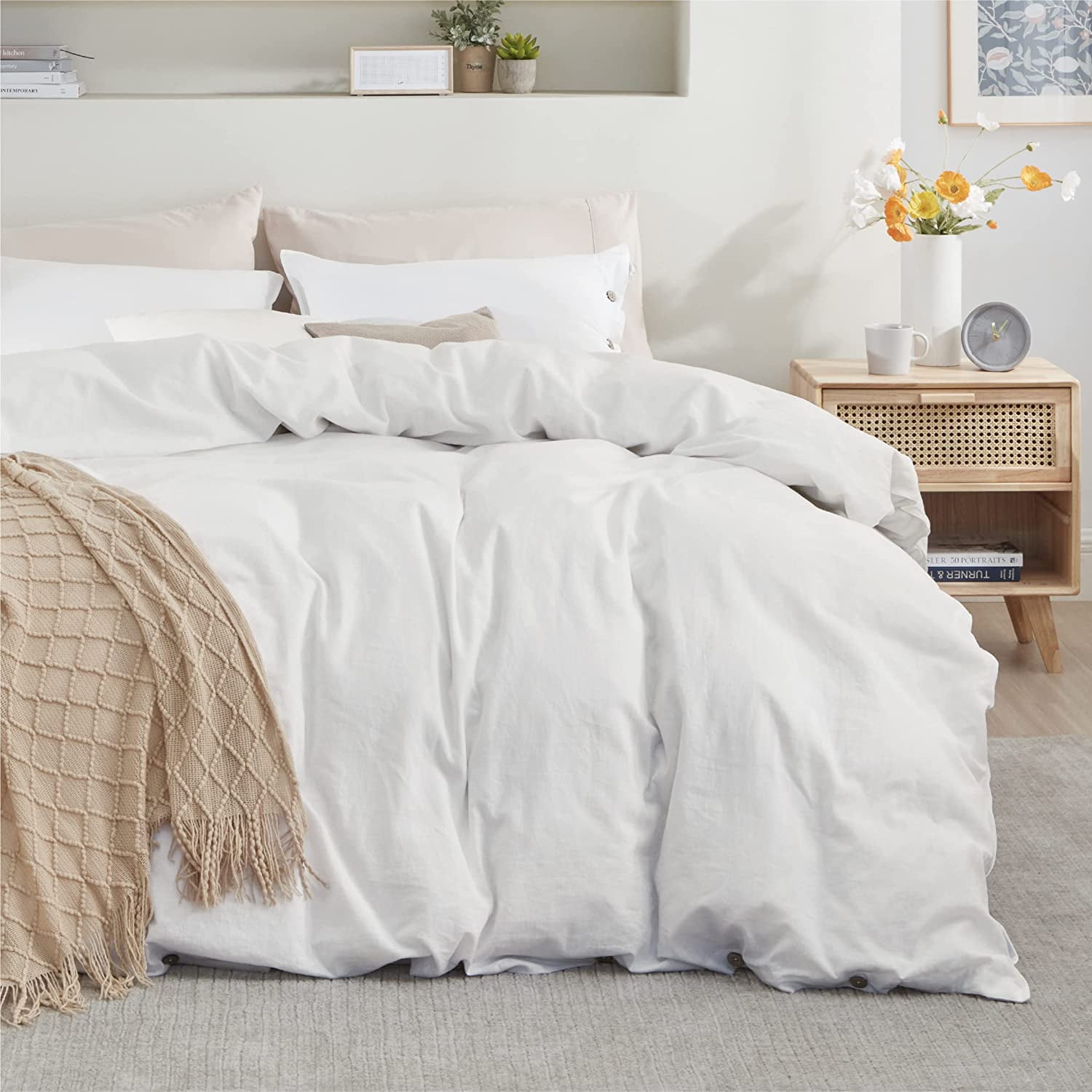 BEDSURE Linen Duvet Cover Queen Linen Cotton Blend Duvet Cover Set 3