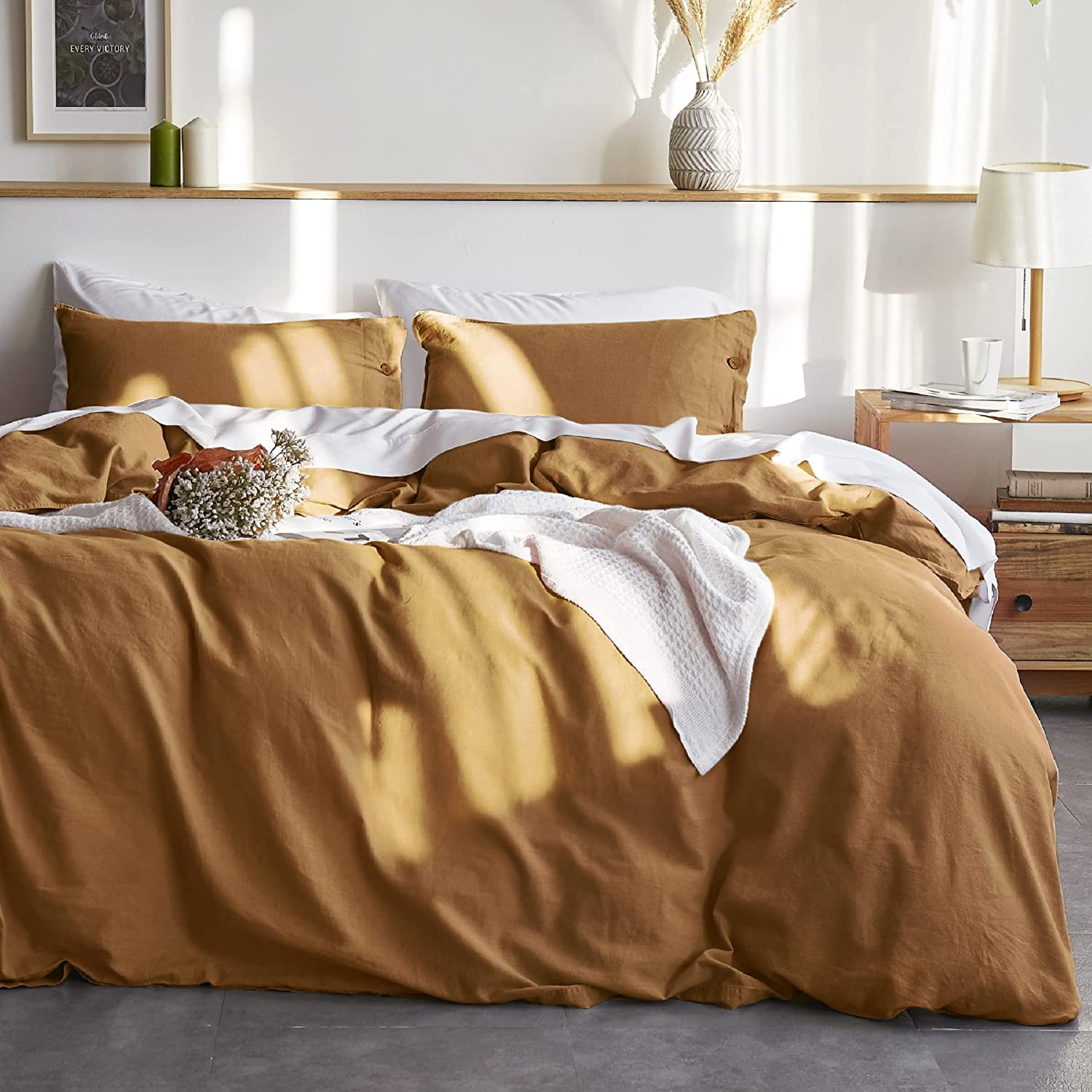 BEDSURE Linen Duvet Cover Queen Linen Cotton Blend Duvet Cover Set 3