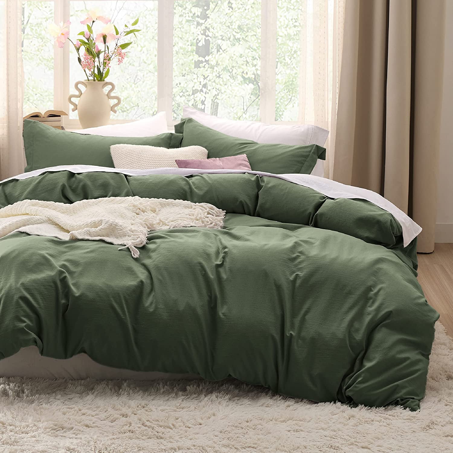 Bedsure Olive Green Duvet Cover Queen Size Soft Prewashed Queen Duvet