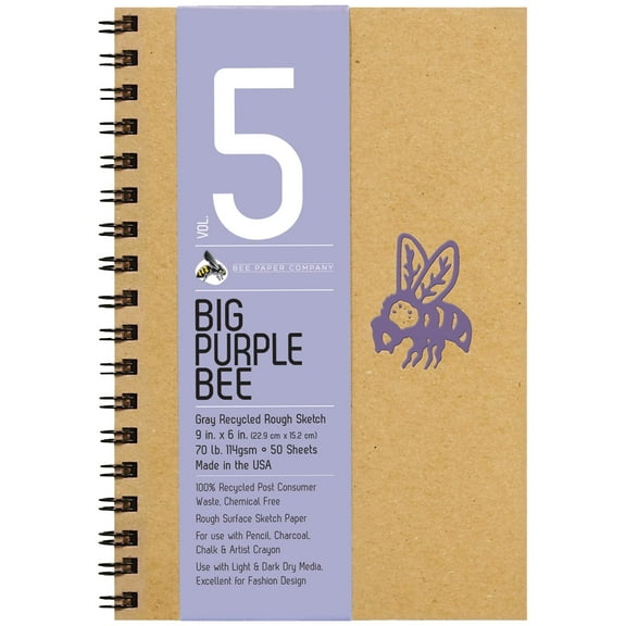 Bee Paper Big Purple Bee Gray Bogus Recycled Rough Sketch Journal
