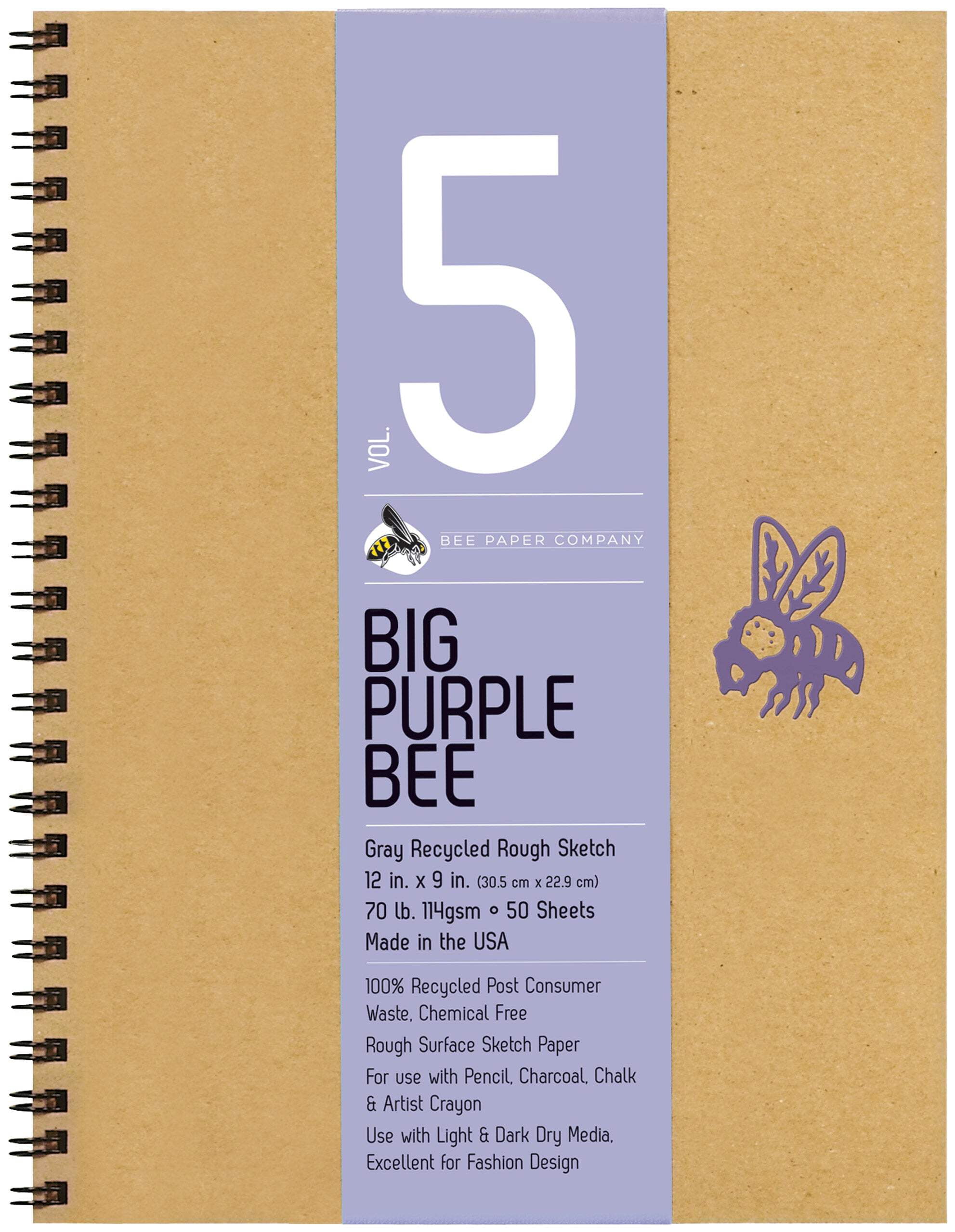 Bee Paper Big Purple Bee Gray Bogus Recycled Rough Sketch Journal