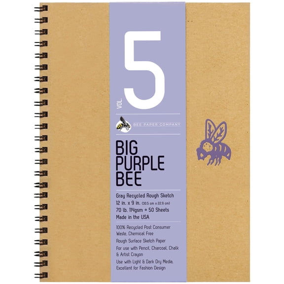 Bee Paper Big Purple Bee Gray Bogus Recycled Rough Sketch Journal