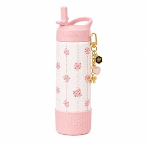 Biddlebee Pink Rose 24oz Insulated Flip-Top Bottle with Charm Chain