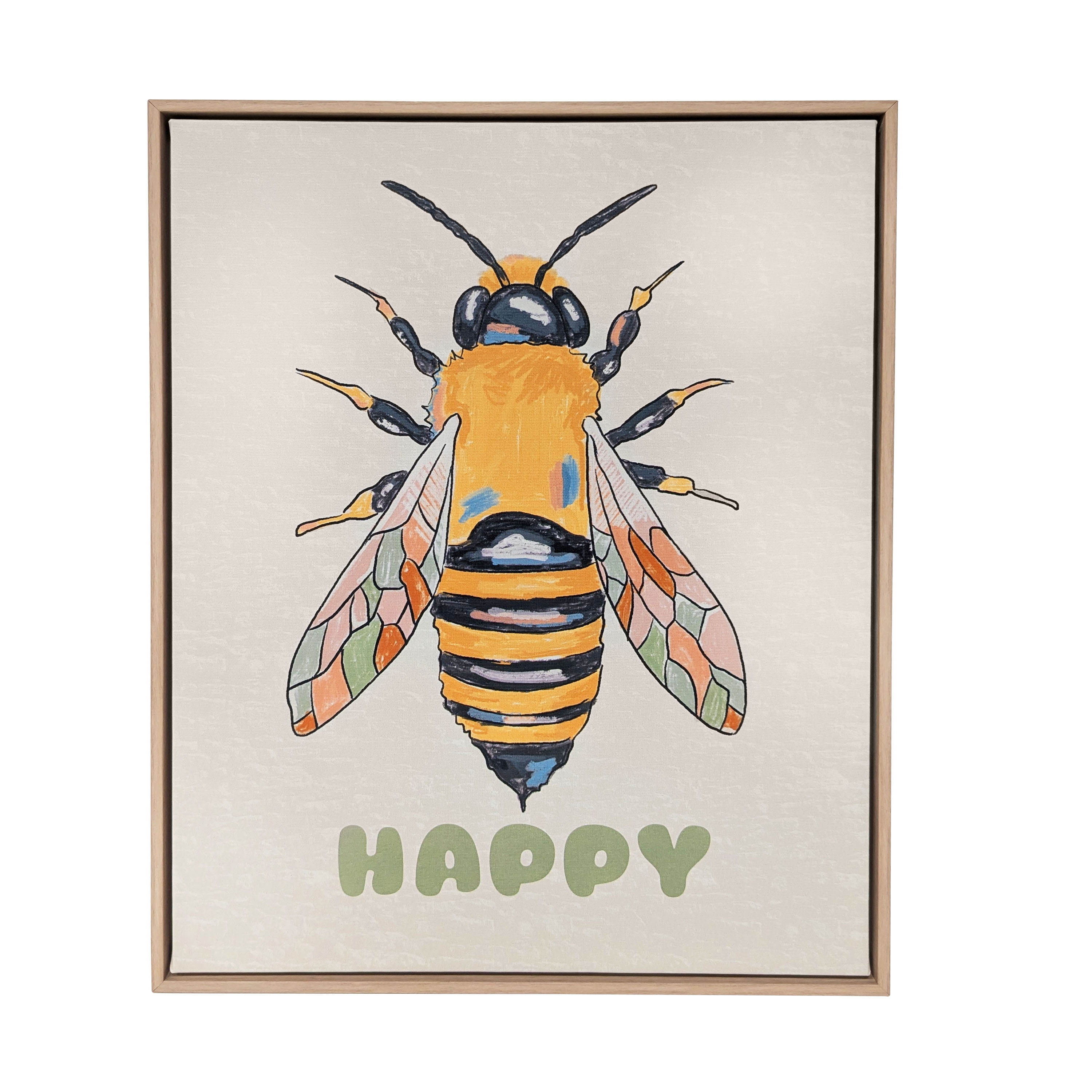 House of Happy 16x20 "Bee Happy" Kids Printed Wall Art on Canvas for Kids Classroom or Kids Room Décor