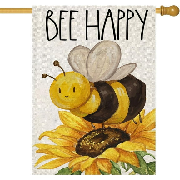 BEE HAPPY Garden Flags for Outside, Spring Summer Watercolor Bee with Sunflower Yard Decoration, Small Seasonal Outdoor Decor for Farmhouse Holiday,12x18 Inch Double Sided