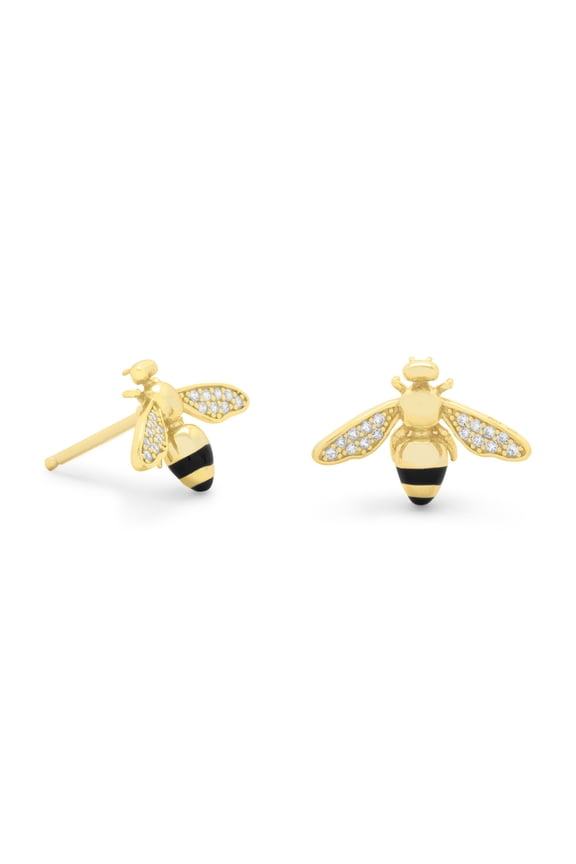 "BEE Mine!" 14 Karat Gold Plated Signity CZ Bee Earrings