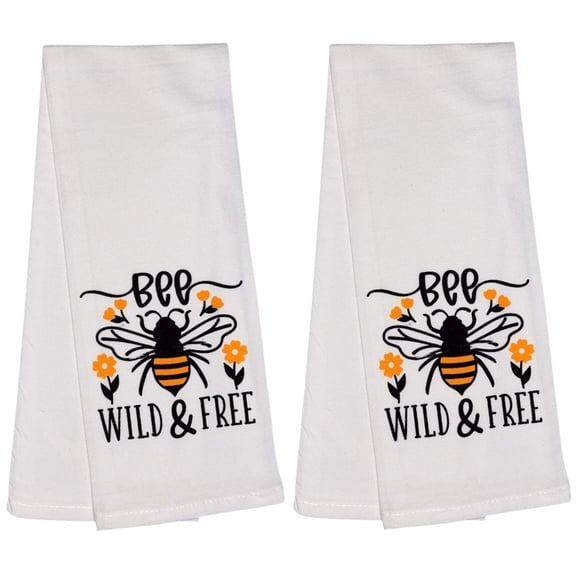 BEE Wild Free. Two Pcs Funny Flour Sack Kitchen Towels Soft and Absorbent Size: 16 X 28 Inches.