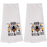 BEE Wild Free. Two Pcs Funny Flour Sack Kitchen Towels Soft and Absorbent Size 16 X 28 Inches.