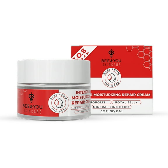BEE & YOU Intensive Moisturizing Repair Cream for Face, and Body with Royal Jelly, Mineral Zinc Oxide, Shea Butter, Vitamin B5, Vitamin E, Honey, Propolis, 0.51 fl. Oz
