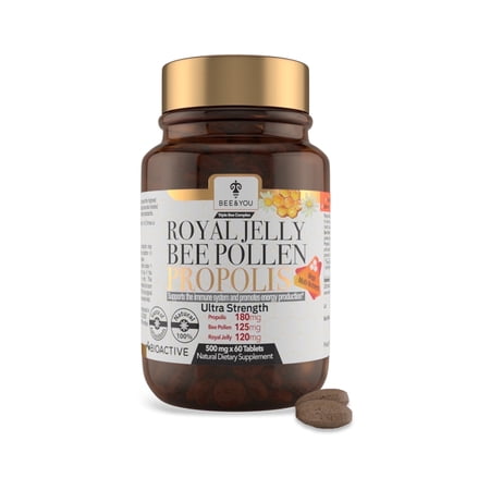 BEE & YOU Propolis Extract, Royal Jelly, Bee Pollen, 60 Count, Organic Superfood for Immune Support and Energy Vitality