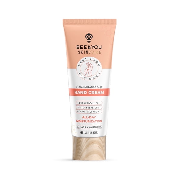 BEE and YOU Ultra Hydrating Natural Hand Cream, Fast Absorbing & Extra Protection with Shea Butter, Vitamin B5, Raw Honey and Bee Propolis, 1.69 fl. oz