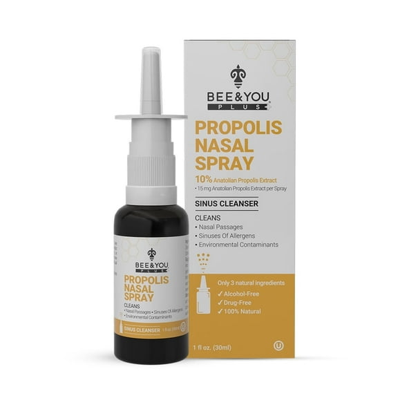 BEE and You Plus Natural Propolis Nasal Spray 1 Fl oz | Congestion Relief Drug Free & Alcohol-Free Medical Grade Propolis Nose Drops, Sinus Relief, Allergy, Nasal Moisturizing Spray