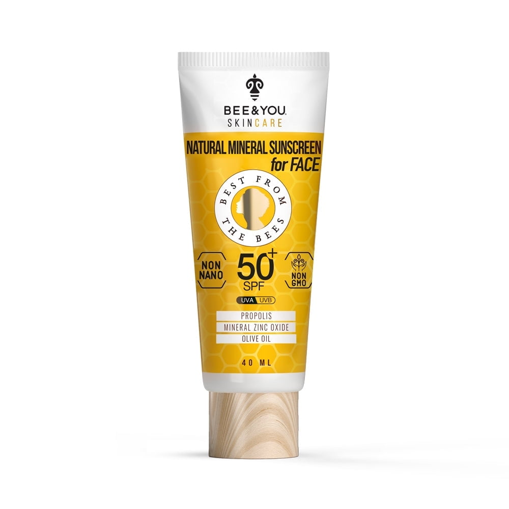 BEE and You UV Clear Facial Sunscreen, Broad-Spectrum SPF 50 for Sensitive or Acne-Prone Skin, Mineral-Based Zinc Oxide & Bee Propolis Formula, 100% Natural, Hypoallergenic, 1.35 oz (40 mL)