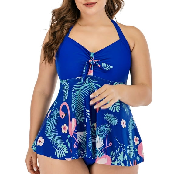 BEEACHGIRL Two-Piece Swimming Skirt for Women Plus Size Swimsuit Beachwear Halter Strap