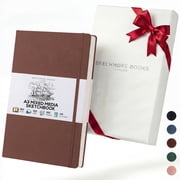 Beechmore Books A3 Sketchbook   11.7x16.5" Premium Vegan Leather Bound Extra Large Sketch Book Hardcover, 160gsm 160 Perforated Ivory Pages, Blank Sketch Pad, Gift Boxed, Back Pocket, Ribbon Bookmark