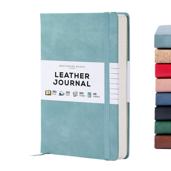 BEECHMORE BOOKS Lined Journal Notebook, 5.8 x 8.3 inch, A5 160 Lined Pages, Hardcover Leather Journals for Women, Men, Writing and Notebooks for Work - 120 GSM Thick Paper, Gifts Box Included