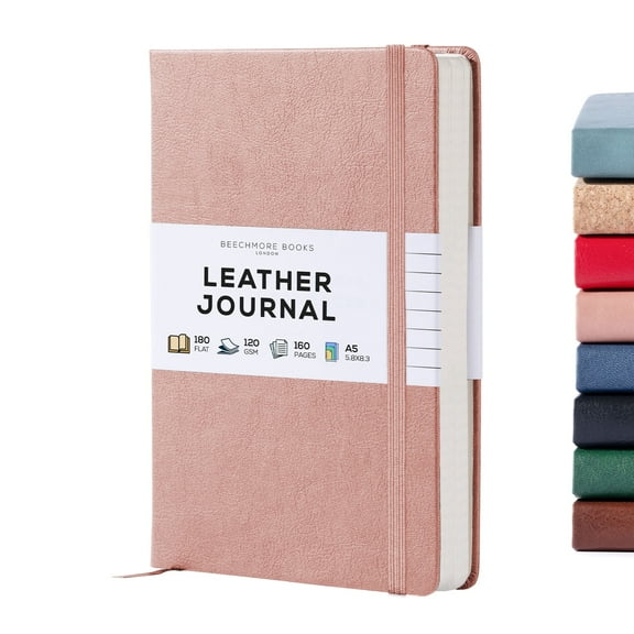 BEECHMORE BOOKS Lined Journal Notebook, 5.8 x 8.3 inch, A5 160 Lined Pages, Hardcover Leather Journals for Women, Men, Writing and Notebooks for Work - 120 GSM Thick Paper, Gifts Box Included
