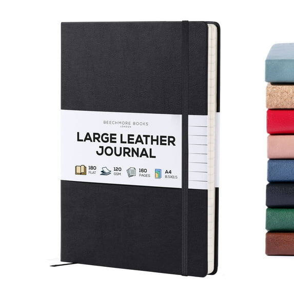 BEECHMORE BOOKS Lined Journal Notebook, 8.5 x 11.5 inch, A4 160 Lined Pages, Hardcover Leather Journals for Women, Men, Writing and Notebooks for Work - 120 GSM Thick Paper, Gifts Box Included
