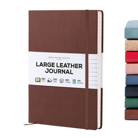 BEECHMORE BOOKS Lined Journal Notebook, 8.5 x 11.5 inch, A4 160 Lined Pages, Hardcover Leather Journals for Women, Men, Writing and Notebooks for Work - 120 GSM Thick Paper, Gifts Box Included