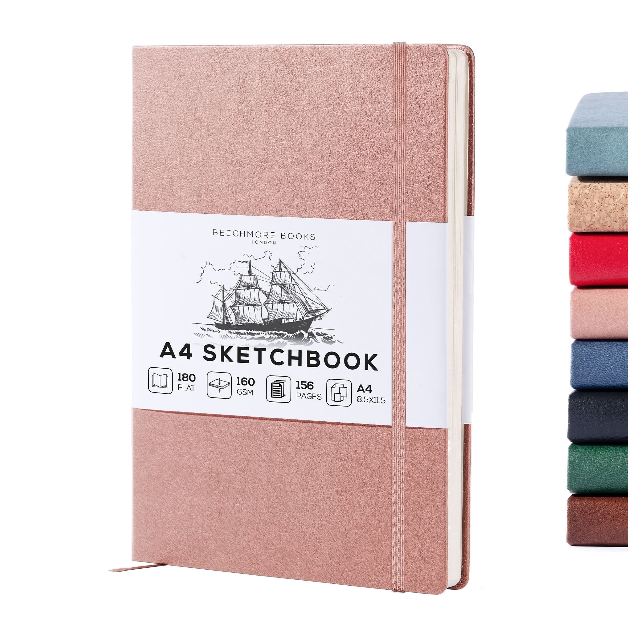 Beechmore Books A4 Sketchbook – 8.5x11" Premium Vegan Leather Bound Large Sketch Book Hardcover With 156 Thick 160gsm Perforated Ivory Pages, Blank Sketch Pad, Gift Boxed, Back Pocket Ribbon Bookmark