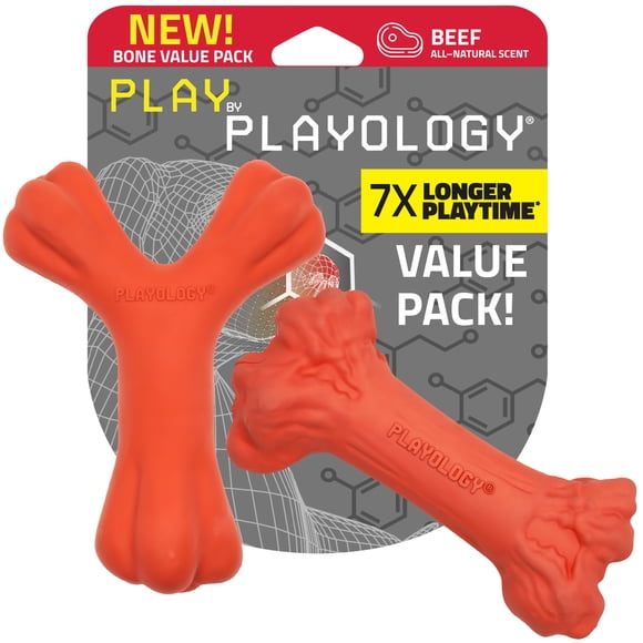 Play by Playology | Bone Variety 2 Pack | Beef Scented Chew Toys