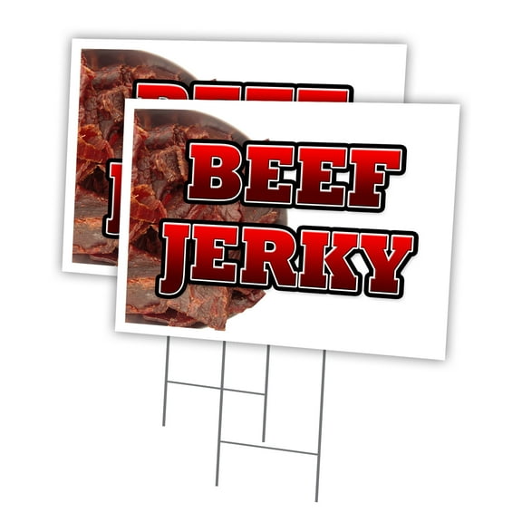 BEEF JERKY 2 Pack Of 18" x 24" Yard Sign & Stake | Advertise Your Business | Stake Included Image On Both Sides | Made in The USA