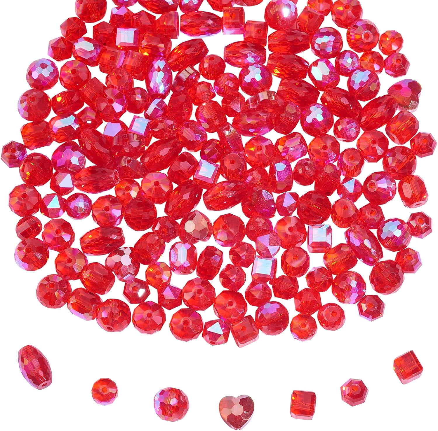 BEEFLYING 180Pcs Glass Beads AB Color Beads for Jewelry Making Assorted Loose Beads with Container Box for Necklaces Bracelets Earrings Bulk Beads for DIY Crafts Red Red