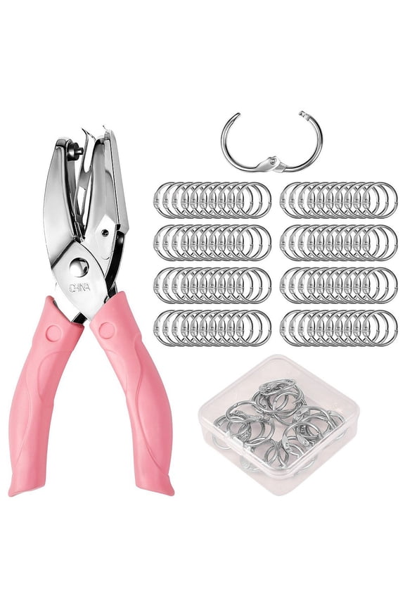 BEEFLYING 20 Pcs Loose Leaf Binder Rings with Manual Hole Punch Pliers Platinum Book Rings Keychain Rings Metal Rings